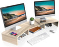 FITUEYES Dual Monitor Stand – 3 Shelf Computer Monitor Riser, Wood Desktop Stand with Adjustable Length and Angle, Desk Accessories, Office Supplies Medium Oak, DT108006WO - color: Oak
