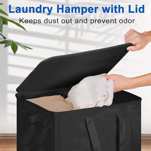 Vincona Slim Laundry Hamper with Lid and Wheels, Small Rolling Laundry Basket with Handle for Small Spaces, Tall Dirty Clothes Hampers for Dorm, Bathroom and Bedroom, 95L Black - color: Black, size: 95L