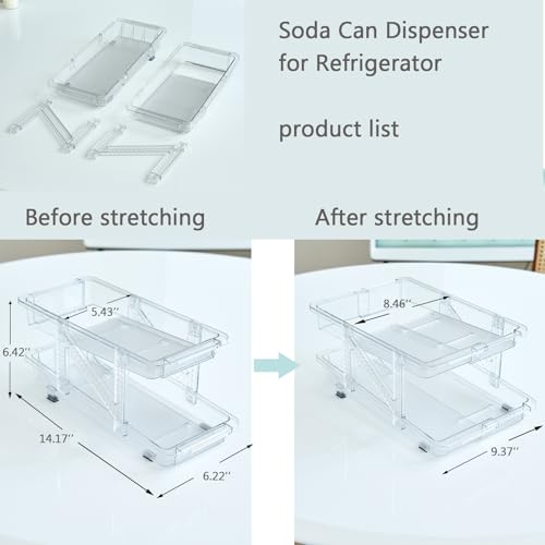 2 Pack Soda Can Dispenser for Refrigerator,Adjustable Width Soda Can Organizer,Stackable Drink Organizer for Fridge,Pantry,Cabinet,Soda Holder for Refrigerator