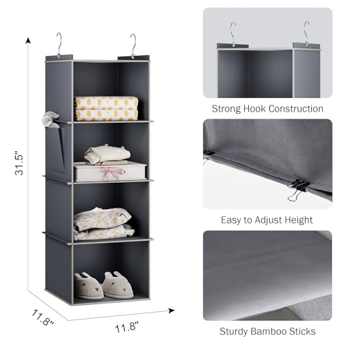 YOUDENOVA Hanging Closet Organizer, 4-Shelf Closet Hanging Storage Shelves, Grey - color: Grey, size: 4-SHELF