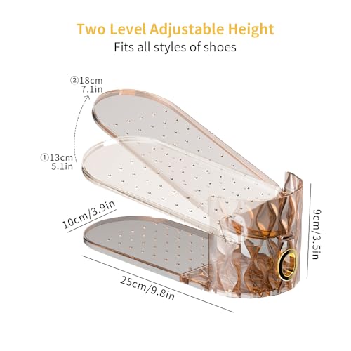 Shoe Slots Organizer, Adjustable 15 Pack Shoe Stacker for Closet Storage, Clear Double Layer Space Saver, Durable and Stackable Shoe Holder for Sneakers Heels and Flat - color: Brown, size: 15