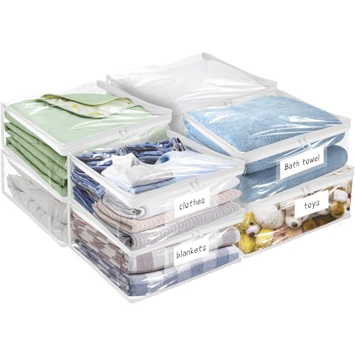 Kikerike Plastic Storage Bags with Easy-Glide Zipper, Pack of 8, Durable Clear Vinyl Zippered Storage Bags for Clothes Sweaters Comforters Blankets Sheets Bedding (18 x 15 x 4 Inch, White) - color: White, size: 18 x 15 x 4 Inch - 8 Pack