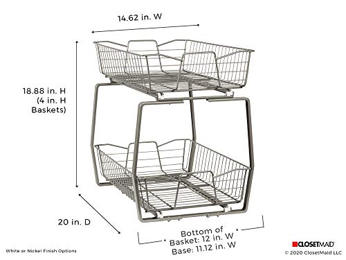 ClosetMaid 14 in. Pull Out Cabinet Organizer, 2 Tier, Heavy Duty, Slide Out Pantry Shelves Drawers for Kitchen, Bathroom, White - color: Two-tier, size: 14-Inch Two Tier