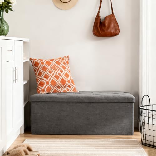 30 inch Storage Ottoman Bench, 30 inch Folding Storage Bench Ottoman, for Bedroom, Living Room, and Utility Room, Grey (30'' W) - size: 15"D x 30"W x 15"H