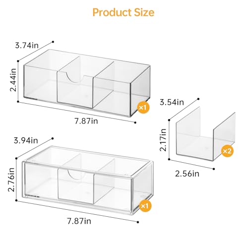 PAVSTINE Medicine Cabinet Organizer 2 Pack, Stackable Storage Drawers with Removable Divider, Make Up Organizer for Bathroom Mirror Cabinets, Vanity, Closet, Countertop - Clear - size: 2-Tier