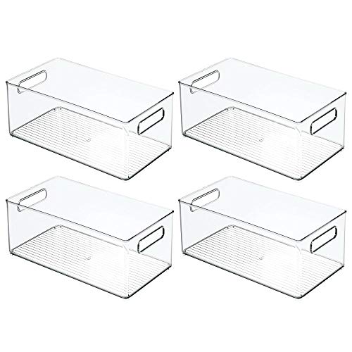 mDesign Plastic Bathroom Storage Container Bins w/ Handles - Closet, Cabinet, Vanity, Cupboard Shelf Organization, Hair Tools Accessory Organizer - Ligne Collection; Clear, 14.6x8.1x6 (Pack of 4) - size: 14.6 x 8.1 x 6 (Pack of 4)