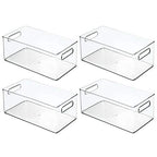 mDesign Plastic Bathroom Storage Container Bins w/ Handles - Closet, Cabinet, Vanity, Cupboard Shelf Organization, Hair Tools Accessory Organizer - Ligne Collection; Clear, 14.6x8.1x6 (Pack of 4) - size: 14.6 x 8.1 x 6 (Pack of 4)
