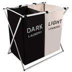 Nicesail Laundry Basket 2 Section Hamper Washing Storage Basket Bag, Folding Hamper Waterproof & Aluminum X-Frame, Cloth Organizer Durable Laundry Basket for Bathroom Home with Carrying Handle - size: 2 sections