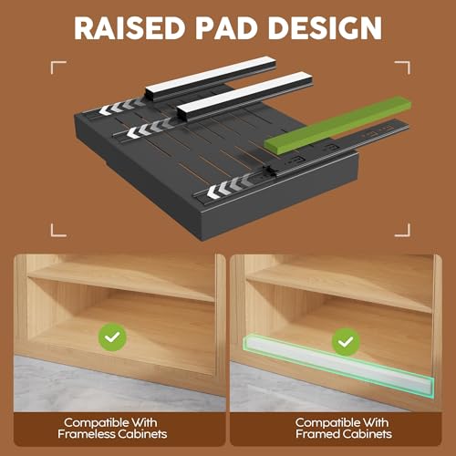 Seinloes 4Pack Expandable Pull Out Cabinet Organizer 21"Deep With Raising Pad for Framed Cabinets,Slide Out Drawers with 4pcs Divider Racks,Roll Out Shelves Adhesive,Adjustable Width 12.05"-20.4"Black - color: Black, size: 21"D x 12.05"-20.4"W(4Pack)