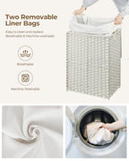 Greenstell Laundry Hamper with Lid, 90L Clothes Hamper with 2 Removable Liner Bags & 2 Mesh Laundry Bags, Handwoven Synthetic Rattan Laundry Basket for Clothes, Toys in Bathroom, Bedroom White - color: White, size: 90L (18.1 x 13.0 x 23.6 inches)