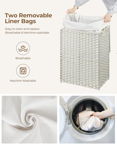 Greenstell Laundry Hamper with Lid, 90L Clothes Hamper with 2 Removable Liner Bags & 2 Mesh Laundry Bags, Handwoven Synthetic Rattan Laundry Basket for Clothes, Toys in Bathroom, Bedroom White - color: White, size: 90L (18.1 x 13.0 x 23.6 inches)