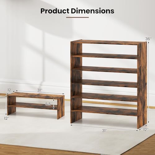 Giantex 3-in-1 Vertical Shoe Rack, 6-Tier Free Standing Shoe Storage Organizer w/Stackable Design for 18 Pairs, 31 Inch Wide Wood Shoe Shelf for Closet, Entryway, Living Room, Office, Brown - color: Brown