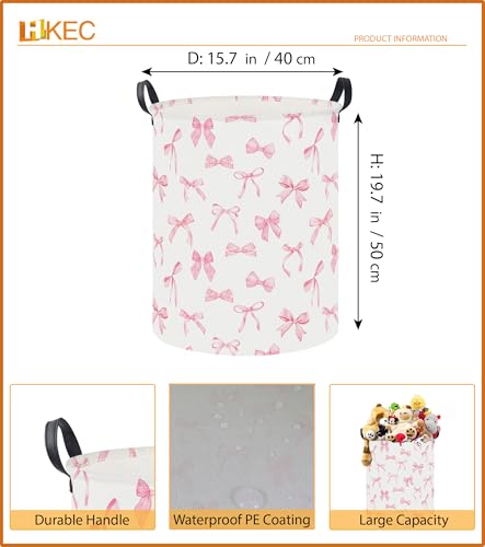 19.7" Laundry Basket,Dirty Clothes Hamper,Waterproof Storage Bin,Room Decor,Gift Baskets,Nursery Hamper(Pink Bowknot) - color: Pink Bowknot
