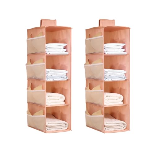 Hanging Closet Organizer, 4-Section Storage Shelves, Oxford Cloth with Mesh Pockets, (Pink, 4 Section) - color: Pink, size: 4 Section*2PACK