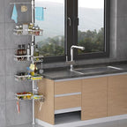 KEGII Shower Caddy Tension Pole with 2 Towel Bars, Adjustable Corner Bathroom Organizer, Rustproof Bathtub Storage Shelves for Shampoo, 25–114.2 Inch Shower Rack for Renters & Family, Silver - style: Shower Caddy with Towel Bar - Brushed Silver