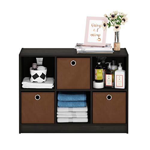 Furinno Basic 3x2 Cube Storage Bookcase Organizer with Bins, Espresso/Brown - color: Espresso/Brown, size: 6-Cube with Bin