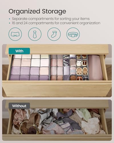 SONGMICS 6 Pack Drawer Organizers, 120 Cells (3x16+3x24), Foldable Dividers, 11.8 x 11.8 x 3.9 Inches, for Socks, Underwear, Ties, Belts, Dove Gray URUS011G02 - color: Dove Gray, size: 6 Pack