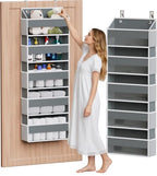 Simple Trending Over The Door Organizer, 5 Large Pockets and 10 Mesh Side Pockets with Clear Window for Bedroom, Bathroom, Pantry and Nursery, Dark Grey