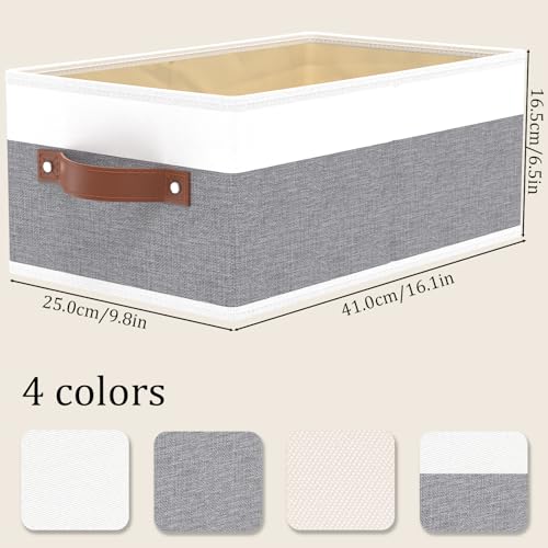 OUTBROS Storage Bins, Foldable Storage Baskets for Organizing,Fabric Storage Boxes With Handles,For bedrooms, living rooms, Shelves,Gray/White,16.1x6.5x9.8in,6-Pack - color: Gray/White, size: 16.1x6.5x9.8in(6-Pack）