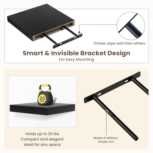 Fun Memories Floating Shelves for Wall - 9.3 Inch Square Shelves with Invisible Brackets, Black Small Wall Shelf for Living Room, Bathroom, Bedroom, and Kitchen Decor Set of 4 - color: Black, size: 9.3"w X 9.3"d - 4p