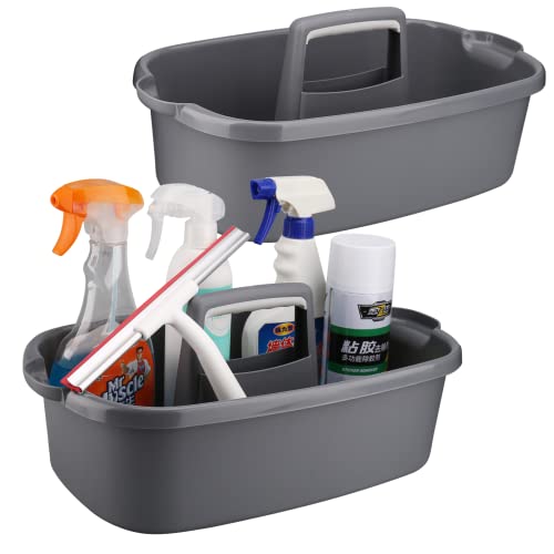 Cleaning Caddy Organizer with Handle, Gray Plastic Bucket for Cleaning Supplies Products, Cleaning Tool Storage Tote, 2 Pack - color: Gray, size: 2 Pack
