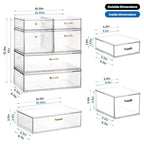 LALOBLUE Stackable Storage Drawers, 6 Pack Clear Acrylic Organizer Bins with Golden Handles, Multi-Size Plastic Drawers for Makeup, Vanity, Kitchen, Bathroom, Office, Pantry Organization and Storage - style: 6 Pack