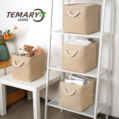 Temary Cube Storage Bins 11 Inch Fabric Storage Baskets 4 Pack Collapsible Storage Cubes Baskets for Gift Empty, Cube Organizer Bins Cloth Basket for Shelves (Linen Yellow) - color: Linen Yellow, size: 11"L x 11"W x 11"H