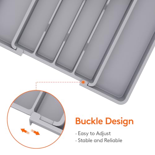 Lifewit Silverware Drawer Organizer, Expandable Utensil Tray for Kitchen, BPA Free Flatware and Cutlery Holder, Adjustable Plastic Storage for Spoons Forks Knives, 8.5-14 x 12", Gray - color: Gray, size: Medium (8.5-14''W x 12''D)