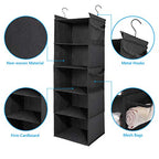 MAX Houser 5-Shelf Hanging Closet Organizer,Space Saver, Cloth Hanging Shelves with 4 Side Pockets,Foldable, Black - color: Black