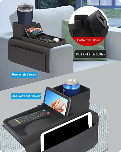 Silicone Couch Cup Holder, VIENFUT Anti-Spill Anti-Slip Sofa Armrest Tray BPA-Free, Dirt-Resistant Silicone Couch Arm Tray for Remote, Snacks, Cellphone and iPad, Gift for Family, Friend (Black) - color: Black#