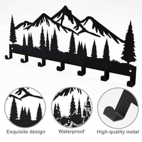 Key Holder for Wall, Metal Wall Hooks Organizer Rack with 7 Hooks for Keys, Coats, Bags – Decorative Home Decor for Entryway, Hallway, Kitchen, Living Room (12 Inches, Mountain) - color: Mountain, size: 12 Inch