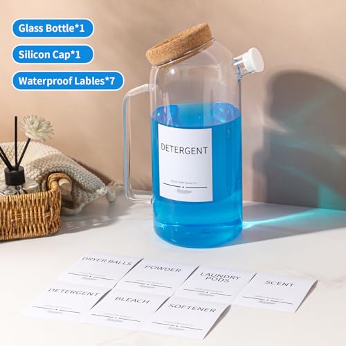 60oz Liquid Laundry Detergent Dispenser with Lables,Glass Laundry Detergent Dispenser,Laundry Detergent Container Laundry Liquid Dispenser - size: 60oz