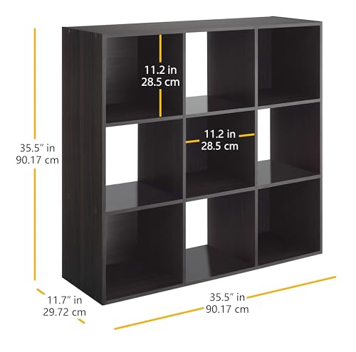Whitmor 9 Cube Storage Organizer, 3 Tier Stackable Mdf Wood Bookcase, Open Storage Display Bookshelf, Storage Cabinet for Living Room, Bedroom, Home, Office, 35.5"L x 11.7"W x 35.5"H, Espresso - color: Espresso, size: 9 Cube Stackable