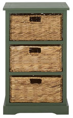 SAFAVIEH Home Collection – Halle Dusty Green 3-Drawer Basket Storage Side Table, Coastal Accent Design, Fully Assembled (AMH5738J) - color: Dusty Green
