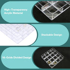 4 PCS Stackable Jewelry Organizer Tray, Plastic Storage Box with 16 Mini Grid (1.57''), Clear Organizer Tray for Drawer Dresser Vanity Desk, Jewelry Storage Box for Necklaces Bracelets Rings Earrings