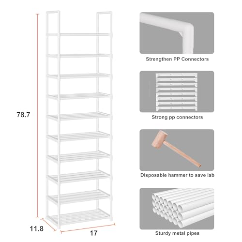 OYREL Shoe Rack Tall, Sturdy Metal Shoe Rack Organizer,Narrow Shoe Racks for Closets,Shoe Stand Shelf - color: White, size: 17.1"W x 11.8"D x 78.7"H in 10 tier