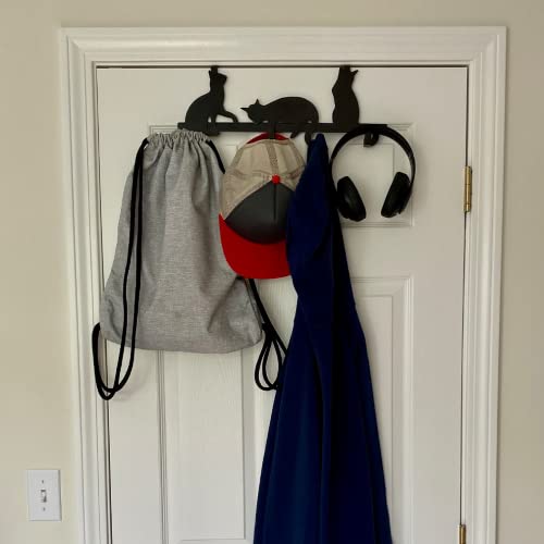 Evelots Over The Door 4 Hook Towel/Coat Rack Hanger Organizer, Kitty Cat Design-Easy No Tool Installation-Black Iron-Holds 20 lbs. - size: 1 Pack, style: 4 Hook Kitty Cat Design