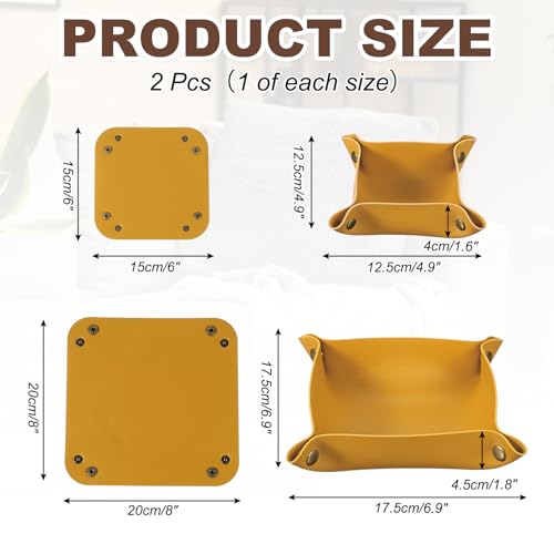 uxcell 2 Pcs Valet Tray for Women and Men, PU Leather Jewelry Tray Entryway Table Bedside Nightstand Catchall Storage Organizer for Jewelry Key Coin Watch Wallet(Square, Yellow) - color: Yellow