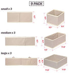 DIOMMELL 9 Pack Foldable Cloth Storage Box Closet Dresser Drawer Organizer Fabric Baskets Bins Containers Divider for Baby Clothes Underwear Bras Socks Lingerie Clothing,Beige 333
