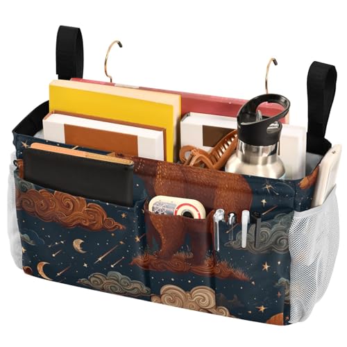 Bedside Caddy Metal Frame Hanging Organizer Bunk Bed Dorm Accessories Hook And Loop Storage Bag Large Pockets Forest Starry Sky Bears Brown - color: Forest Starry Sky Bears Brown