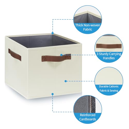 GhvyenntteS Large Storage Baskets for Shelves 6 Pack, Collapsible Fabric Storage Bins with 3 Handles, Decorative Closet Organizers and Storage bins for Clothes Blanket Beddings (Beige, 15"x11"x9.6") - color: Beige, size: Large-6 Pack