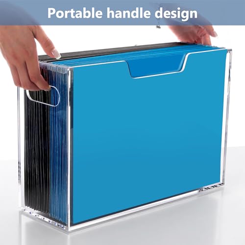 DINGHUO Legal Size File Organizer, Acrylic Protable Hanging File Organizer with Handles, Clear Storage File Folder Holder Filing Box Crate for Desk, School, Office Supplies - 1 Pack - size: Legal