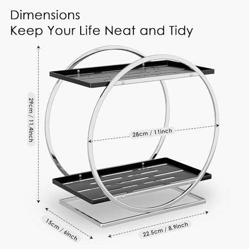 2-Tier Bathroom Organizer Countertop, Silver Black Perfume Organizer for Dresser, Multi-Purpose Makeup Organizer, Large Cosmetic Skincare Organizers, Exquisite Vanity Storage, Ideal for Gift - color: Silver Black