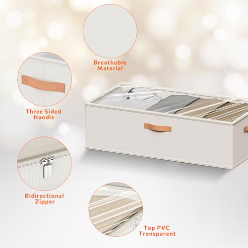 Under Bed Storage Containers, 10 Inches Tall 80L, Foldable Underbed Storage Bags, Closet Organizers and Storage Bins for Clothes and Blankets, Sweaters, Shoes,2-Pack (White, 31.5x15.8x10 In) - color: White