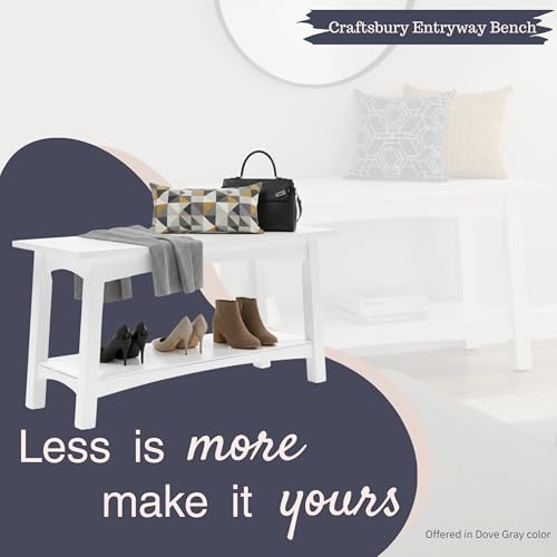 Craftsbury 36-Inch Solid Wood Entryway Bench with Storage Shelf – Easy Assembly Small Seating Bench for Hallway, Living Room, or Foyer by Alaterre Furniture (White) - color: White