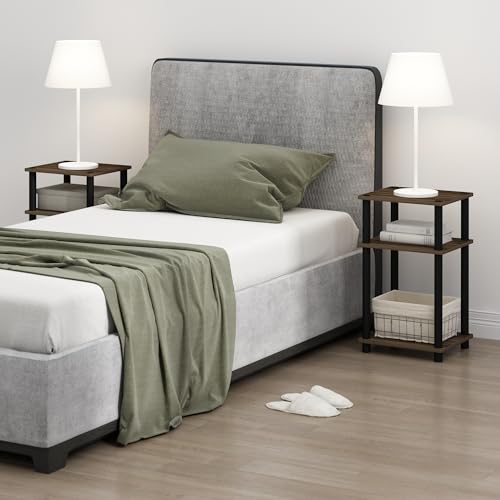 Furinno Just 3-Tier Turn-N-Tube Open Storage Nightstand, 1-Pack, Plastic Poles, Columbia Walnut/Black - color: Columbia Walnut/Black, size: 1-Pack, style: 1-Pack