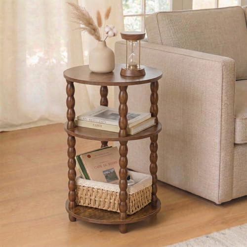 Round Side Table with 3-Tier Shelves, Small End Table with Solid Wood Legs for Living Room Bedroom, Modern Circular Coffee Table Nightstand for Small Spaces, Easy No-Tool Assembly - size: Round(13.2''x13.2''x22.8'')