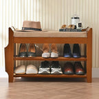 PETKABOO 2 Tier Shoe Bench, Bamboo Shoe Rack Bench, Shoe Storage Bench Organizer for Entryway Hallway Living Room - size: 31.5 in