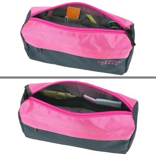 Five Star Pencil Pouch, Pen Case, 9-Pocket Zipper Pouch, Storage Organizer for School Supplies Earbuds Chargers Cables Makeup, Navy/Pink (505600B-ECM) - color: Navy/Pink, size: 8"L x 4"W x 3"H