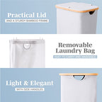 LONBET Laundry Basket with Lid, Made from Breathable Fabric | Aesthetic Clothes Hampers for Laundry with Side Handles & Sturdy Bamboo Frame (26 Gallons - Single, Light Gray) - color: Light Gray, style: 26 Gallons - Single
